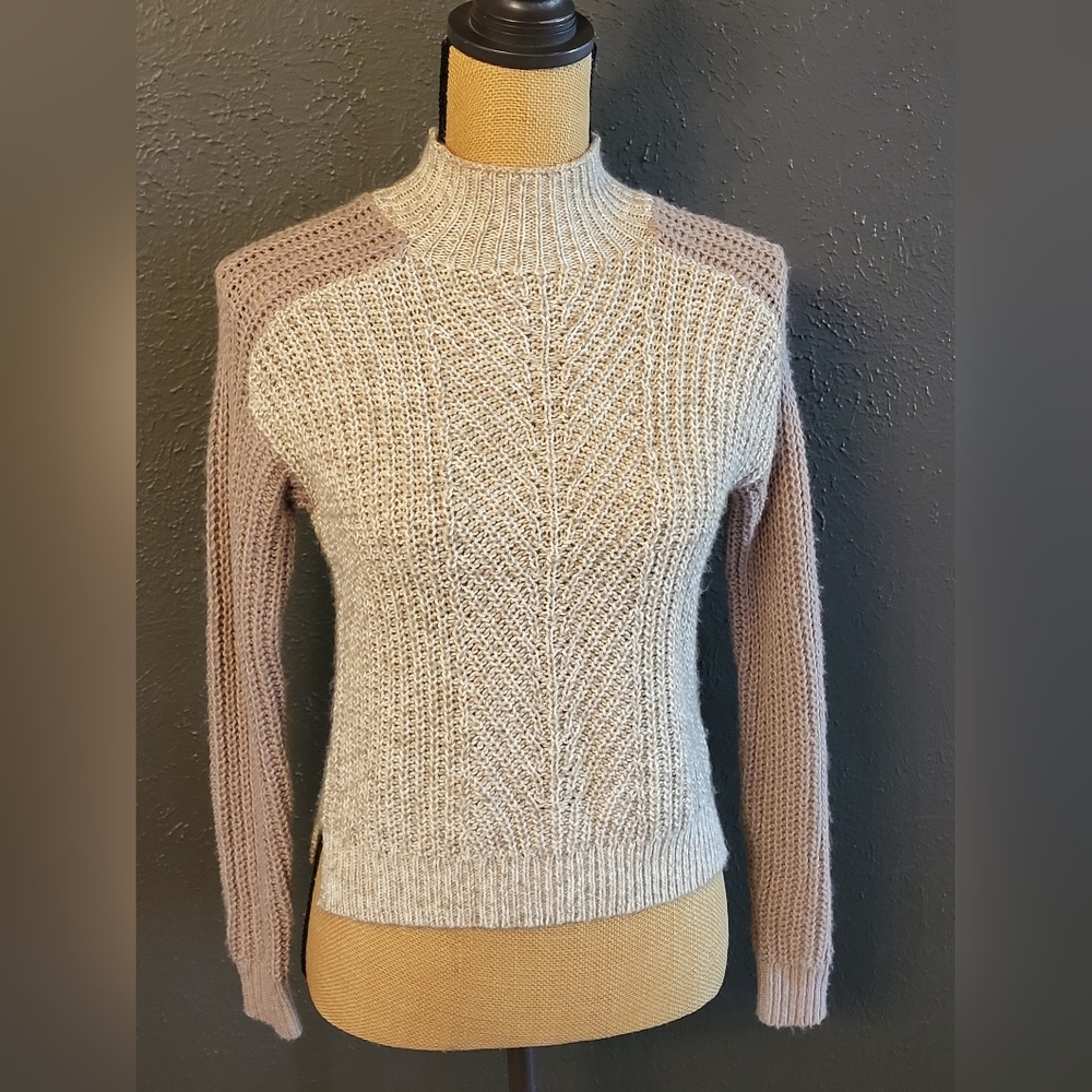 Banana Republic Kahki Cotton-blend Mock Neck Pullover Sweater XXS